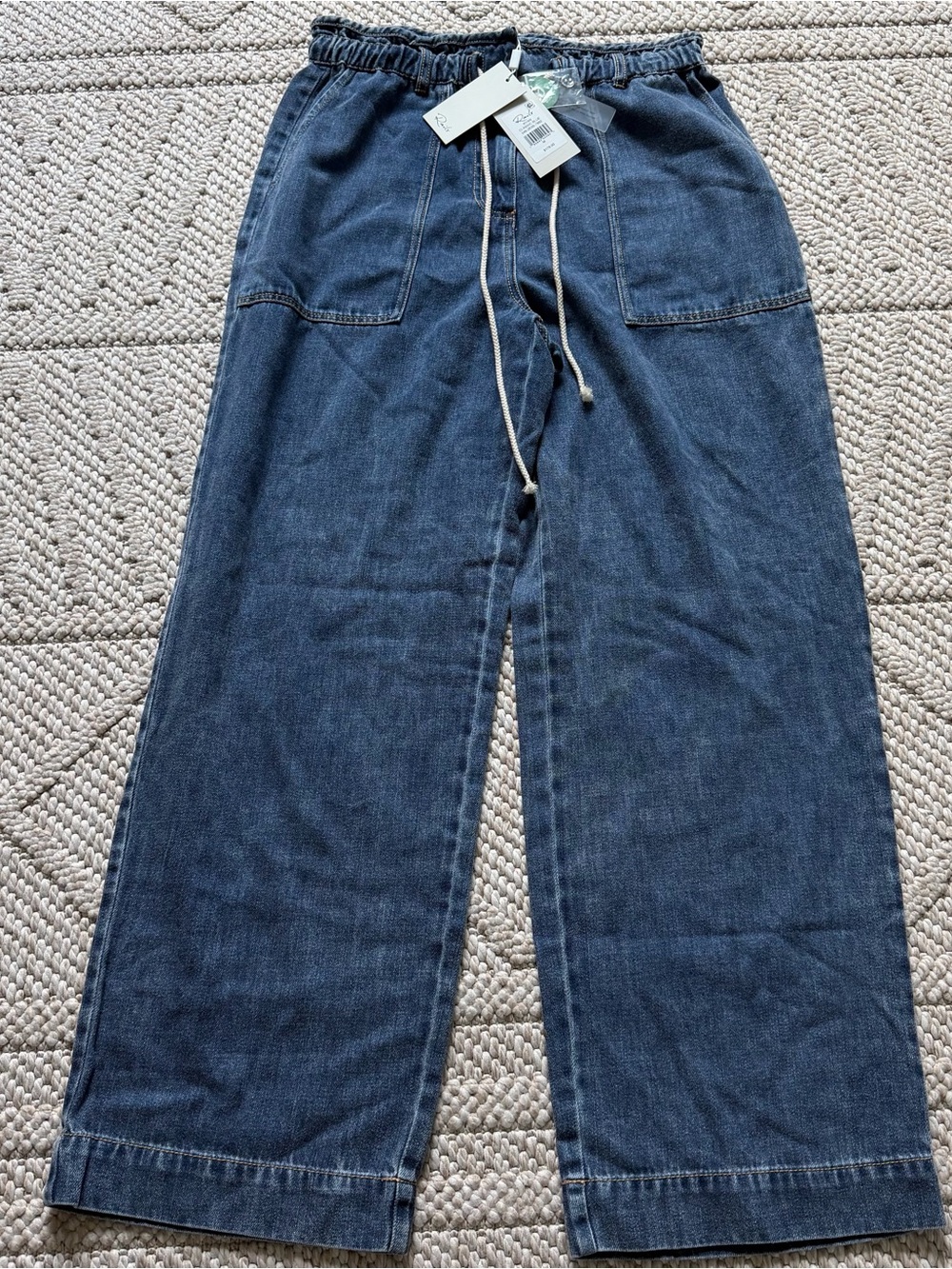 NWT! Rails Ryan Denim Drawstring Cord Relaxed Soft Pants Jeans in Classic Blue M